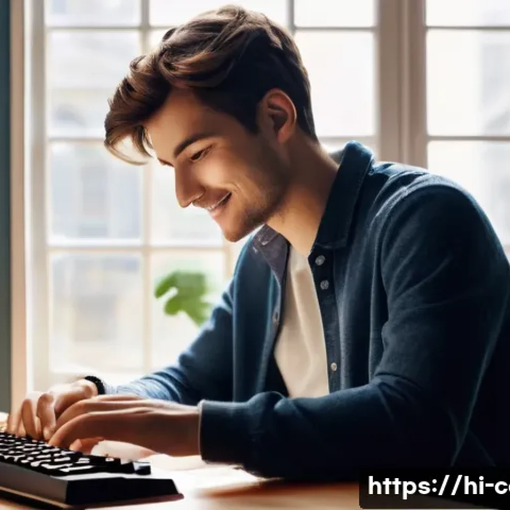 키보드 스위치 종류와 특징 - **Prompt for "Clicky Switches: The Joyful Typewriter Experience"**
    A young adult, male or female...