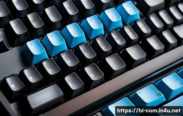 커스텀 키보드 조립 가이드 - A high-detail custom mechanical keyboard assembly scene featuring a variety of switches—red, blue, a...