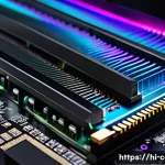 Home 22 메모리 오버클럭 가이드 - A detailed close-up of a modern computer motherboard focusing on DDR4 RAM sticks with visible labels...