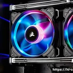 Home 21 고성능 CPU 쿨러 추천 - A detailed close-up image of a high-end liquid CPU cooler, specifically the Corsair iCUE H150i Elite...
