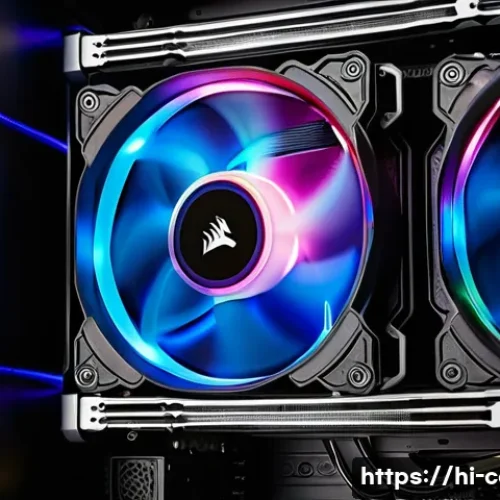 Home 33 고성능 CPU 쿨러 추천 - A detailed close-up image of a high-end liquid CPU cooler, specifically the Corsair iCUE H150i Elite...