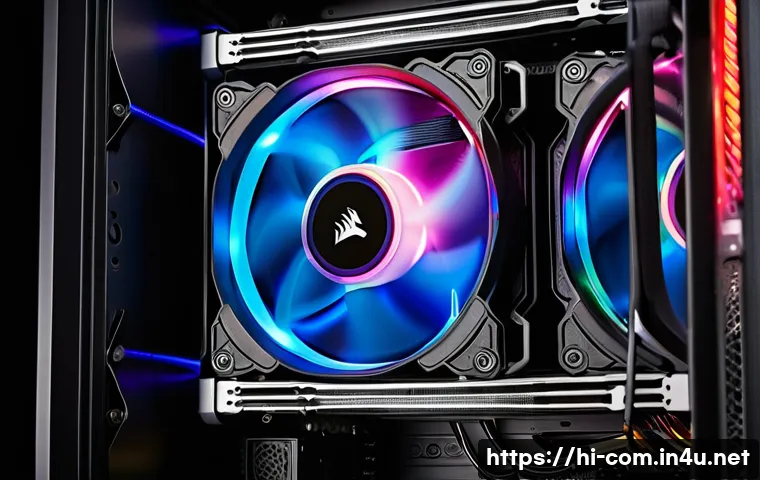 고성능 CPU 쿨러 추천 - A detailed close-up image of a high-end liquid CPU cooler, specifically the Corsair iCUE H150i Elite...