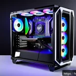 Home 20 오픈 프레임 PC 케이스의 장단점 - A sleek, modern open-frame PC case showcasing vibrant RGB lighting and a custom water cooling system...