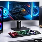Home 18 프로세서와 그래픽카드의 밸런스 맞추기 - A detailed, modern computer setup showcasing a balanced gaming rig with a Ryzen 5 5600X processor an...