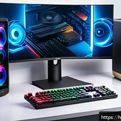 Home 30 프로세서와 그래픽카드의 밸런스 맞추기 - A detailed, modern computer setup showcasing a balanced gaming rig with a Ryzen 5 5600X processor an...